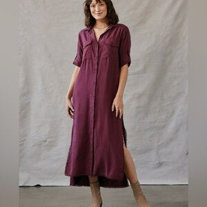 Bella Dahl Burgundy Button-Up Long Shirt Dress